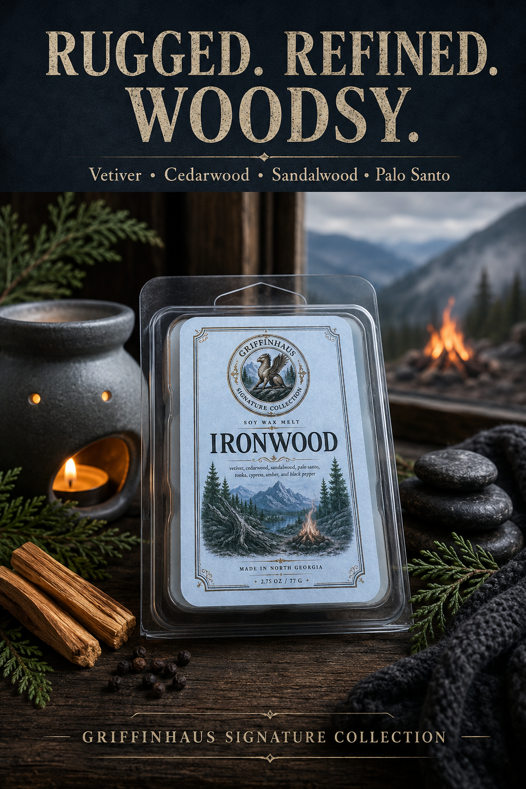 Ironwood Soy Wax Melt — Deep Smoky Woodsy Home Fragrance | Handmade in North Georgia